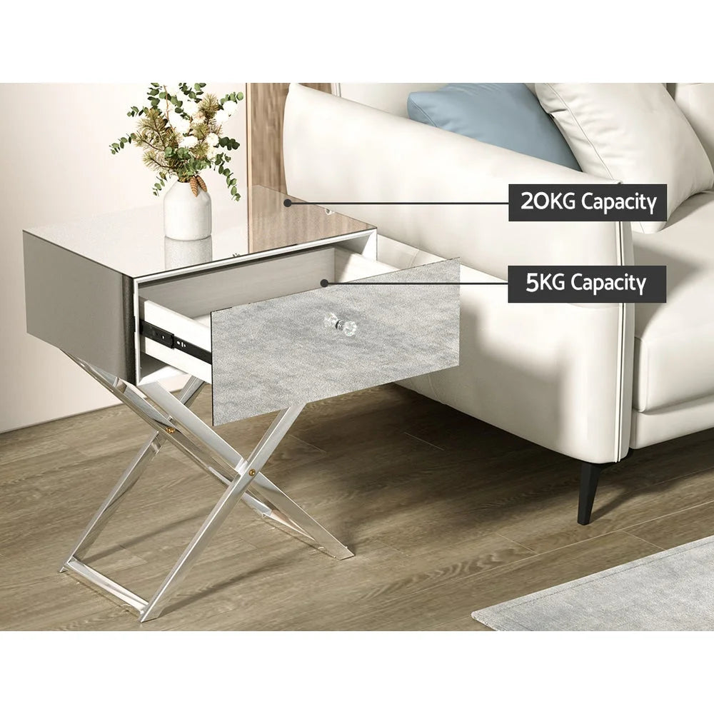 Mirrored Bedside Table Drawers Side Table Storage
