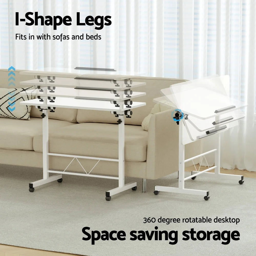 Mobile Laptop Desk Notebook Stand Adjustable Table Sit Stand Study Work White