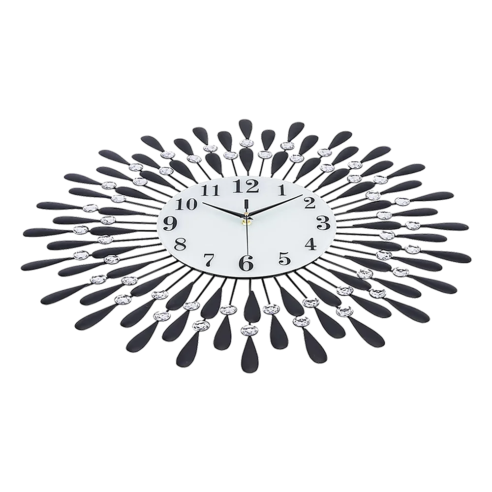 Modern 3D Crystal Wall Clock Luxury Art Metal Round Home