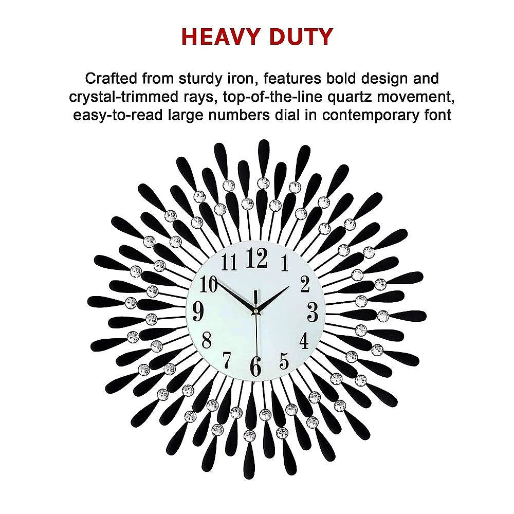 Modern 3D Crystal Wall Clock Luxury Art Metal Round Home