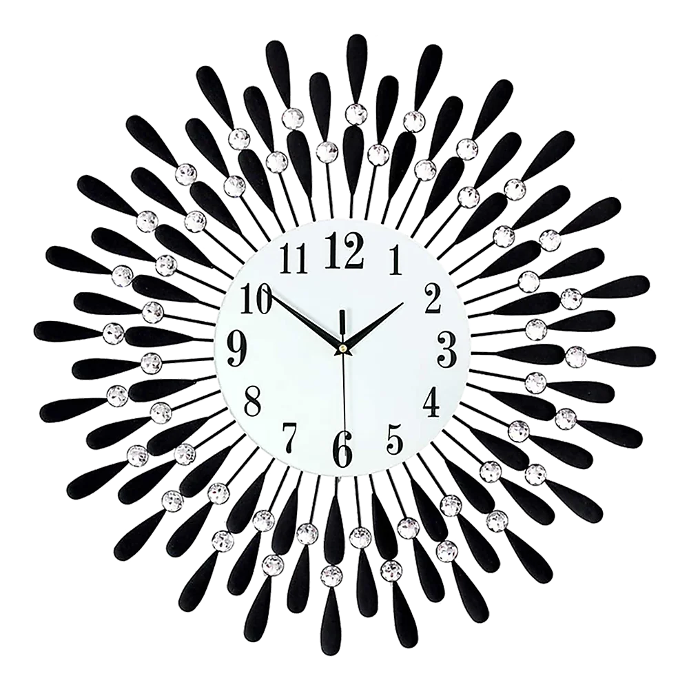 Modern 3D Crystal Wall Clock Luxury Art Metal Round Home