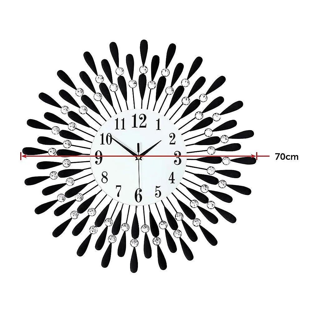 Modern 3D Crystal Wall Clock Luxury Art Metal Round Home