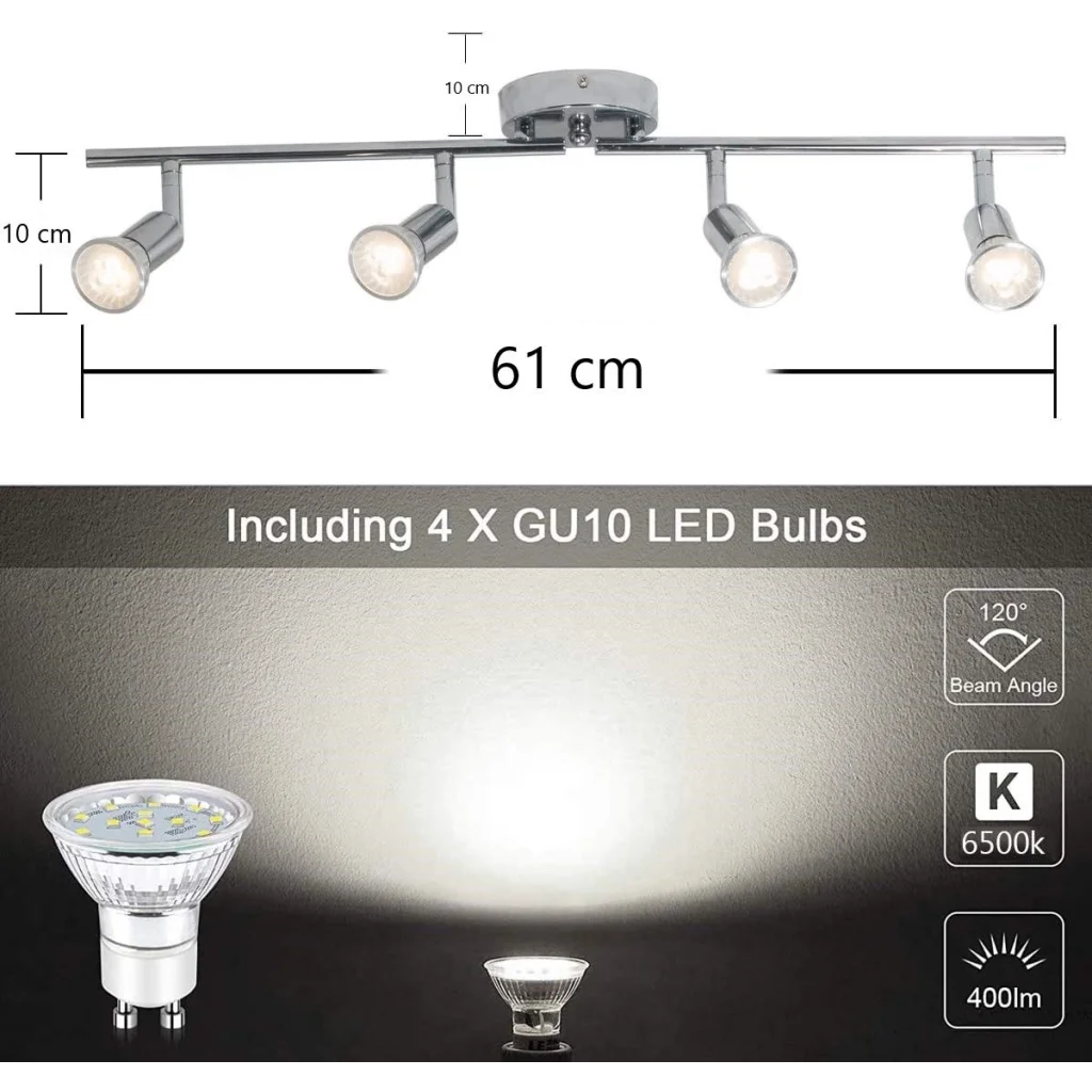 Modern 4 Light Track Lighting Kit LED (Chrome) - Home &