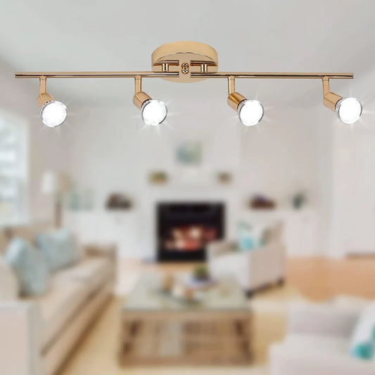 Gold modern light track with tiered shelves and metal supports