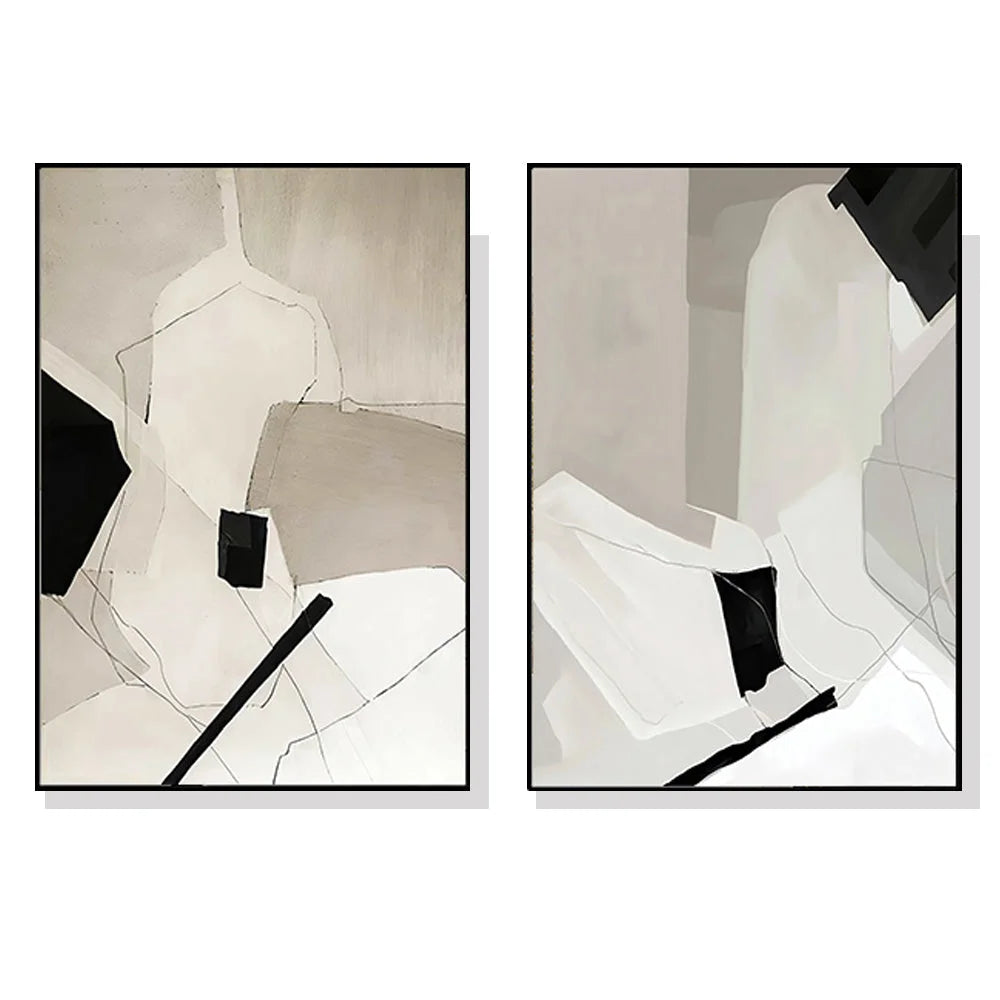 Modern Abstract Wall Art - 2 Sets Black Frame Canvas 50cm x