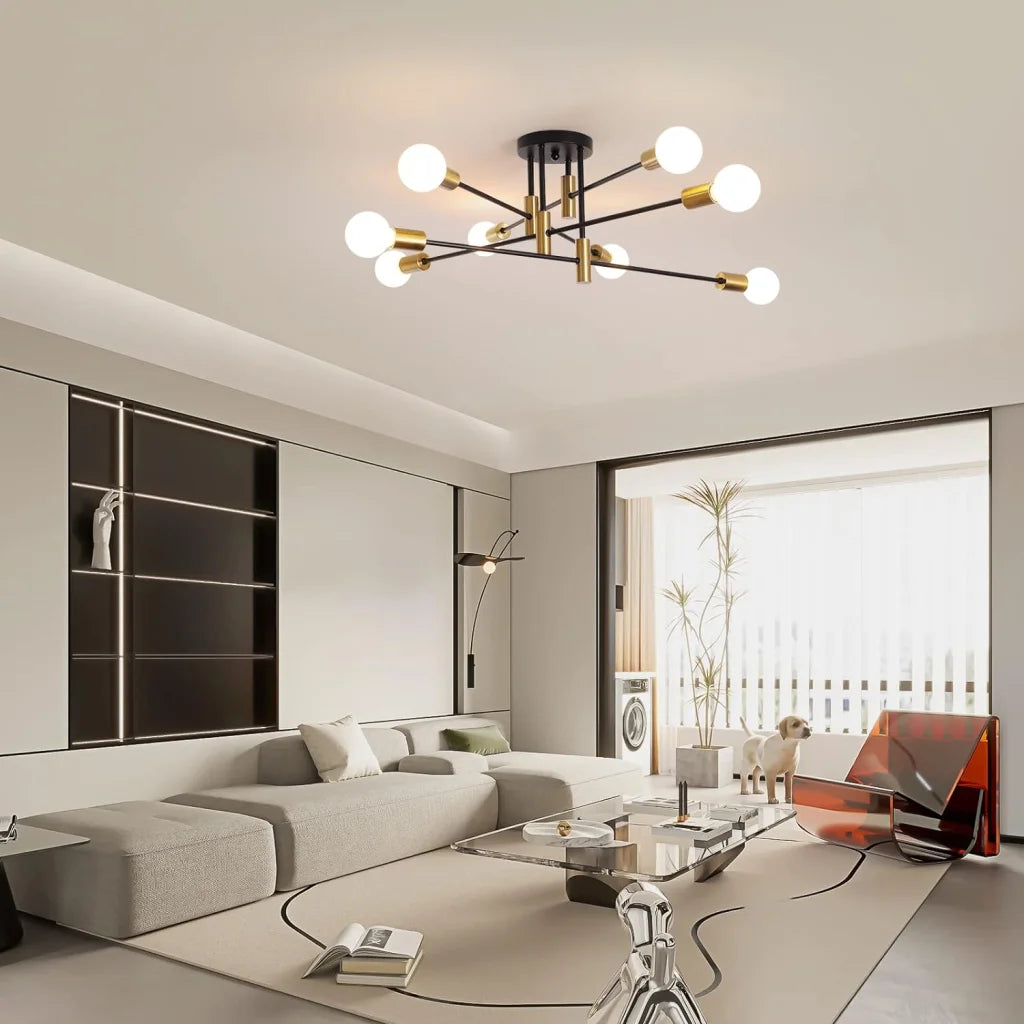 Modern Black Gold Ceiling Light - 8 Lights - Home & Garden