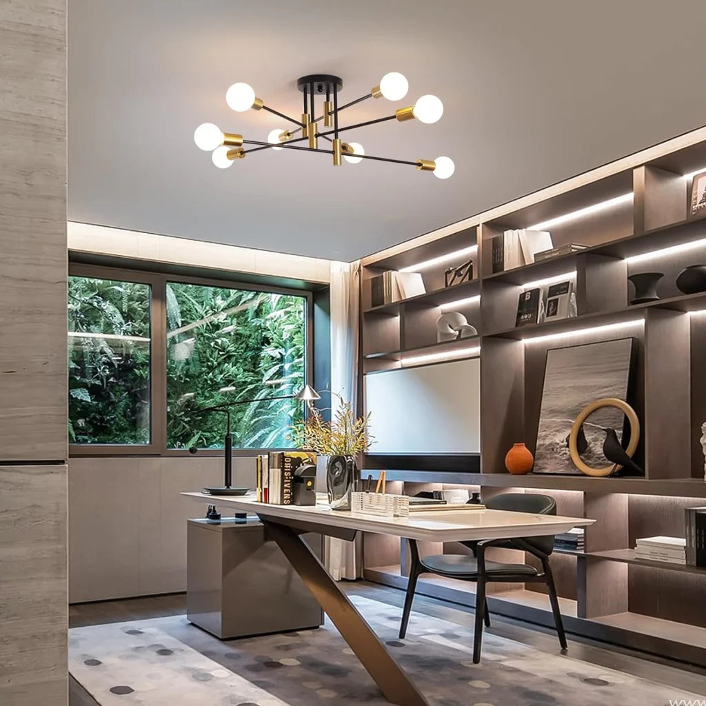 Modern Black Gold Ceiling Light - 8 Lights - Home & Garden