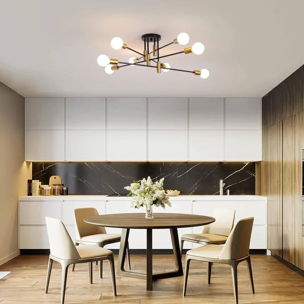 Modern Black Gold Ceiling Light - 8 Lights - Home & Garden