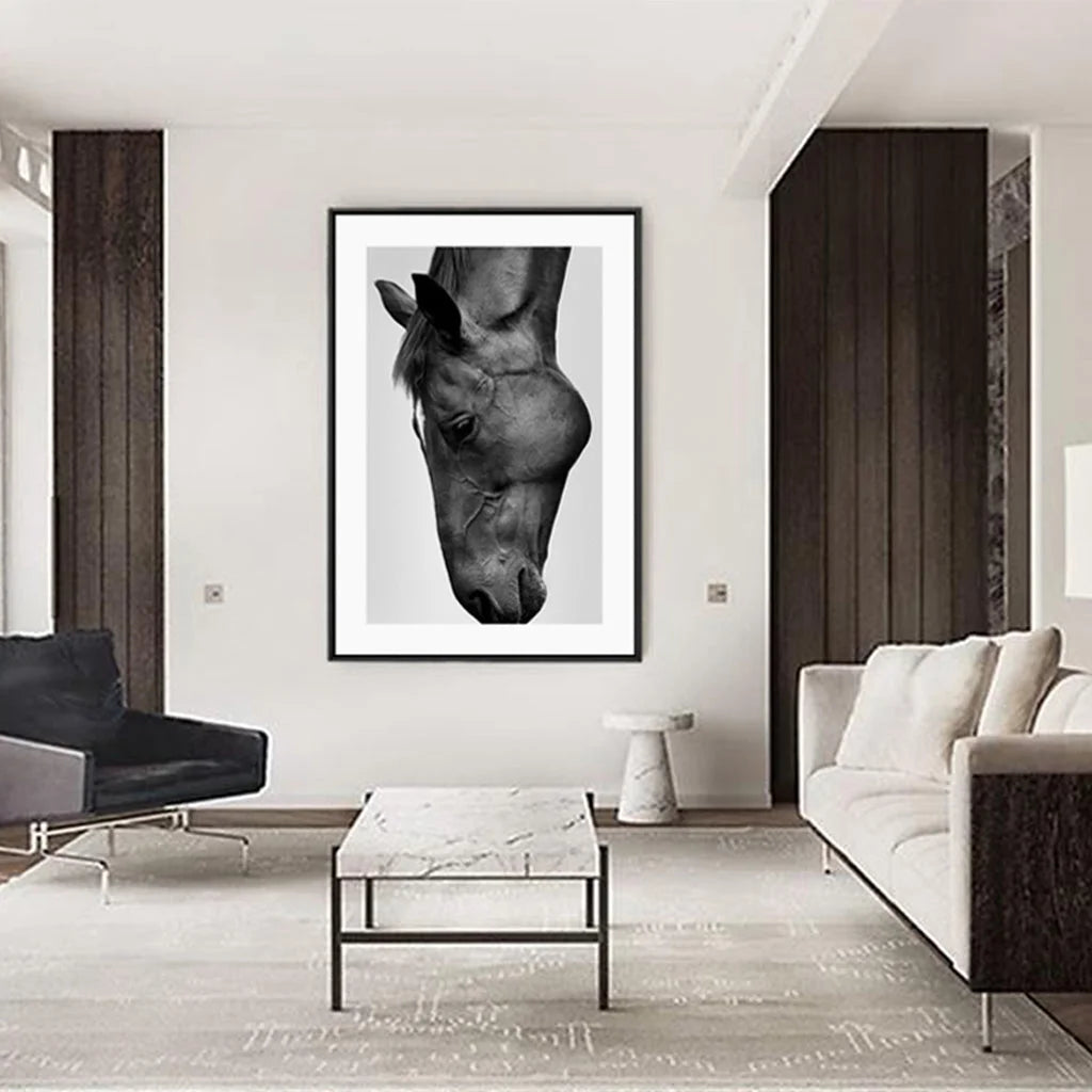 Modern Black Horse Wall Art - Black Frame Canvas 60cm x