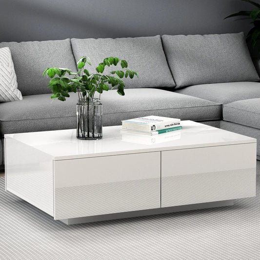 Modern Coffee Table 4 Storage Drawers High Gloss Living