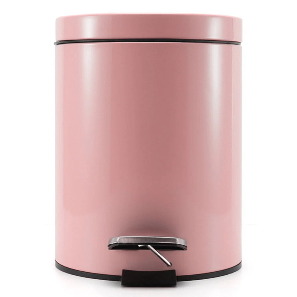 Pink steel 12l modern foot pedal with caster wheels and side handle rail