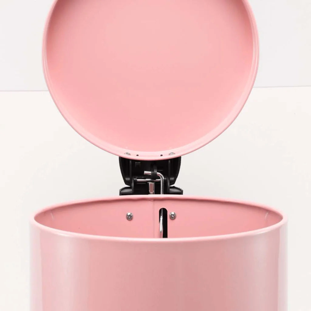 Pink steel 12l modern foot pedal with matching accessories and clear item layout