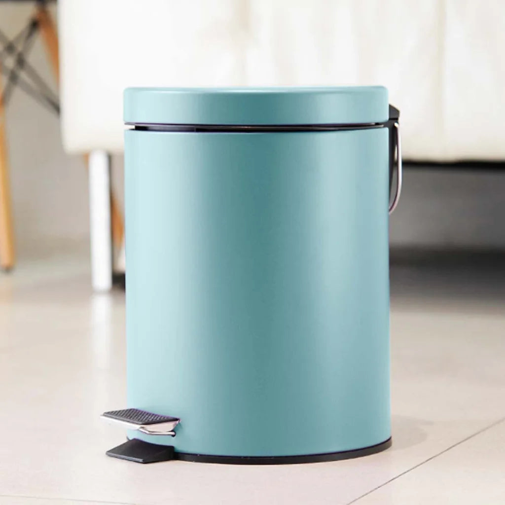 Modern Foot Pedal Trash Bin 7L Waste Kitchen Bathroom Stainless Steel Round - Blue - Premium