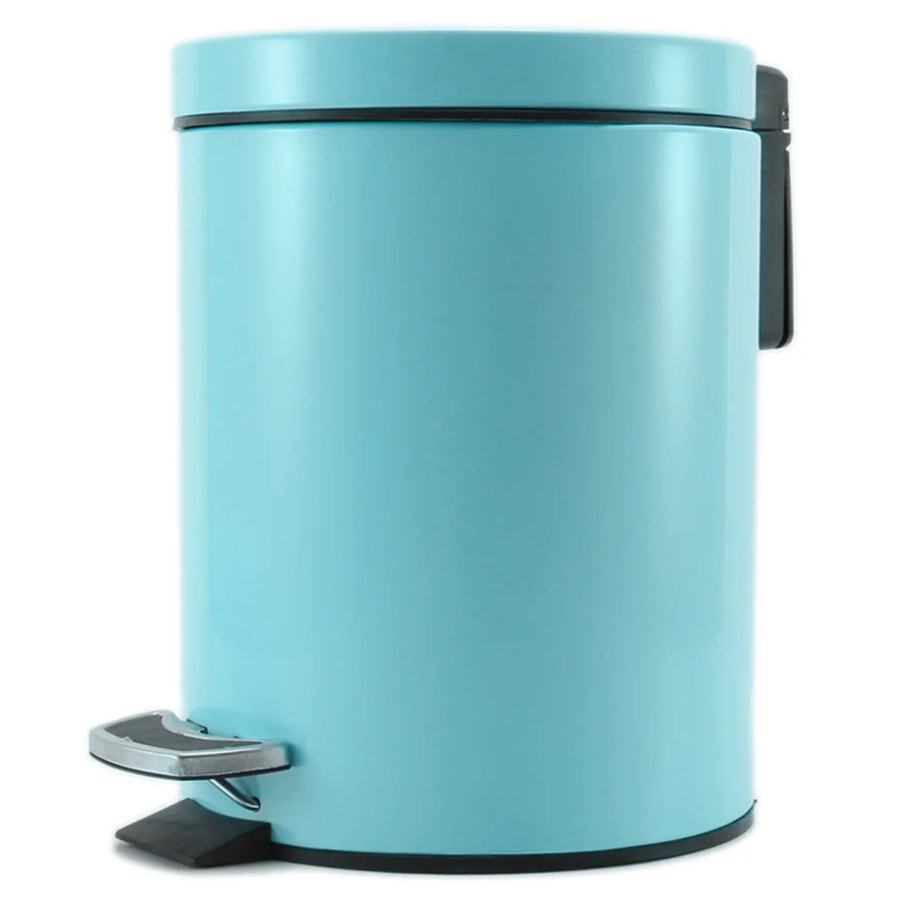 Modern Foot Pedal Trash Bin 7L Waste Kitchen Bathroom Stainless Steel Round - Blue - Premium