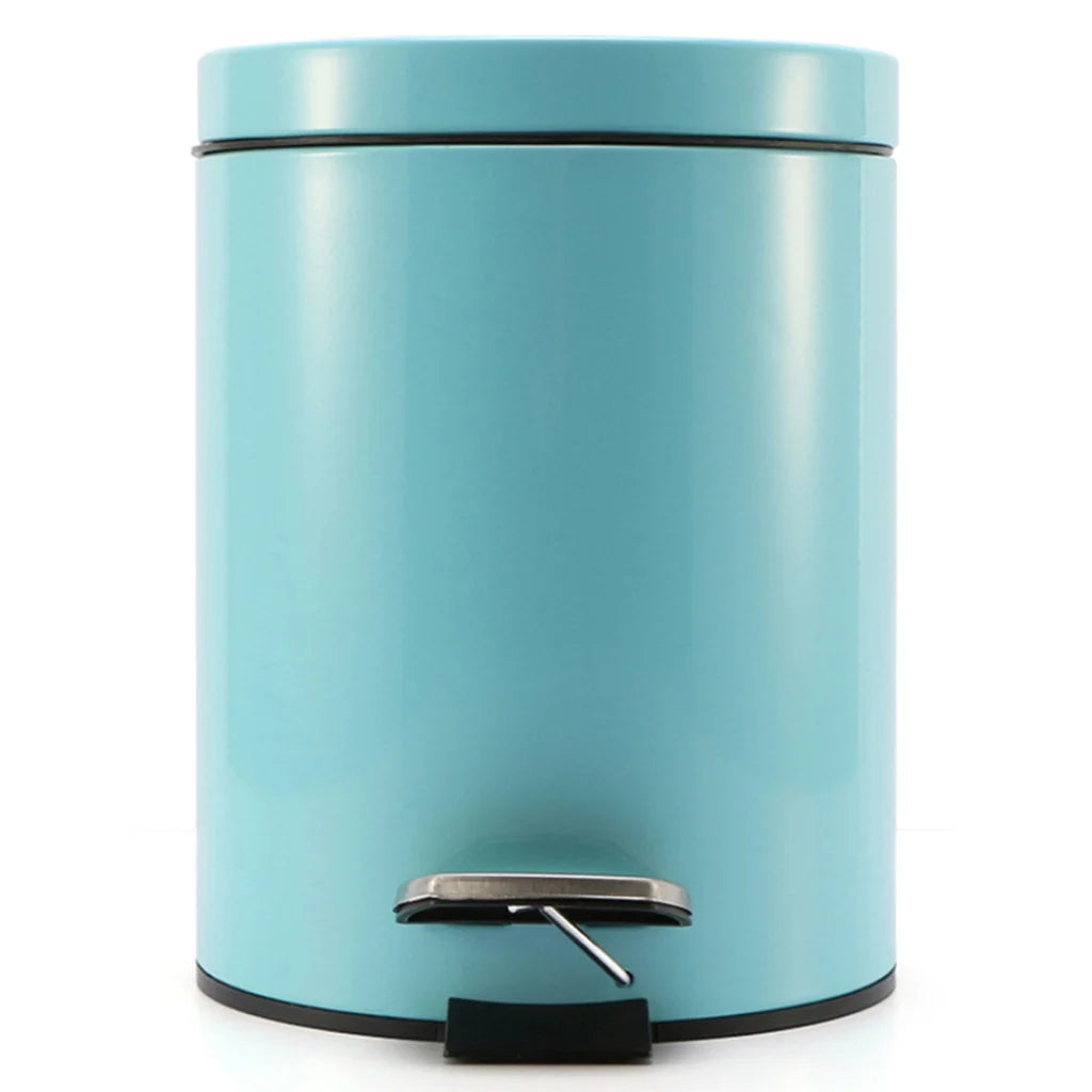 Modern Foot Pedal Trash Bin 7L Waste Kitchen Bathroom Stainless Steel Round - Blue - Premium