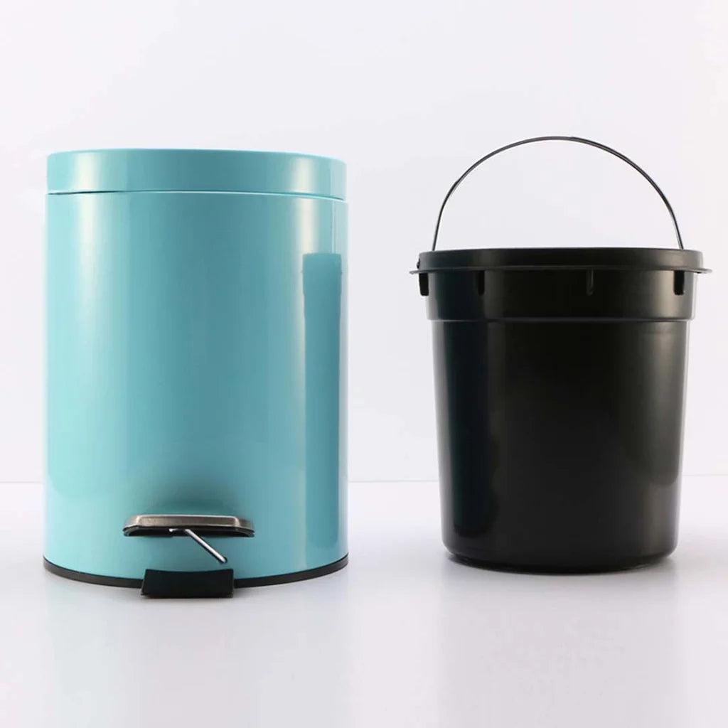 Modern Foot Pedal Trash Bin 7L Waste Kitchen Bathroom Stainless Steel Round - Blue - Premium