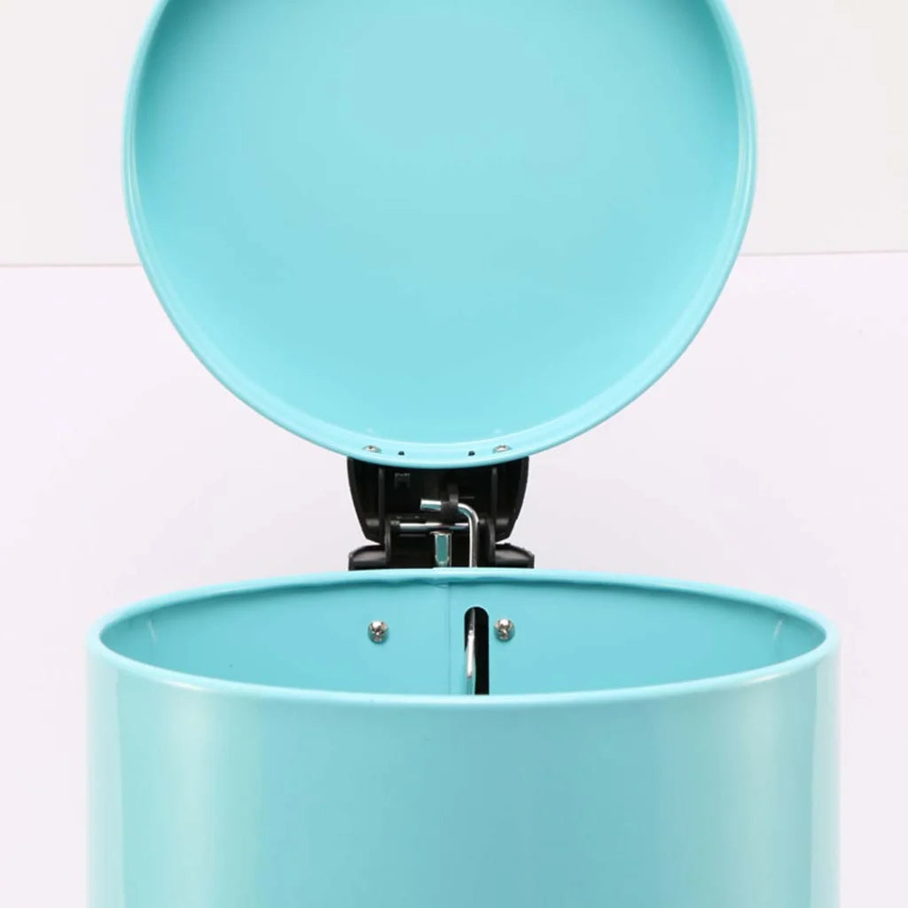 Modern Foot Pedal Trash Bin 7L Waste Kitchen Bathroom Stainless Steel Round - Blue - Premium