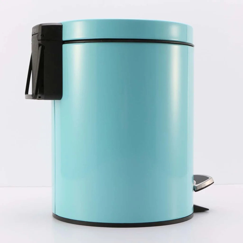 Modern Foot Pedal Trash Bin 7L Waste Kitchen Bathroom Stainless Steel Round - Blue - Premium