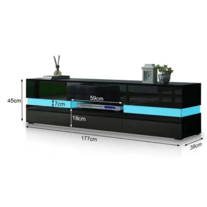 Modern High Gloss TV Entertainment Unit - 177cm LED Storage