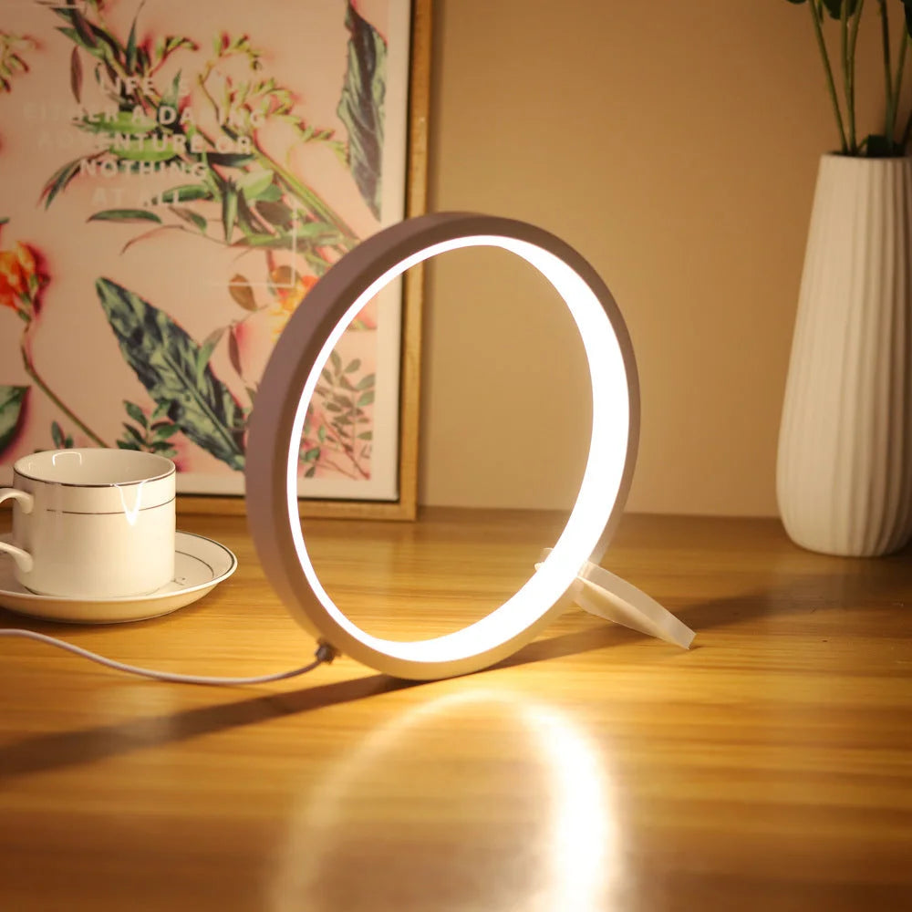 Modern LED Ring Desk Lamp - USB Powered 3 Color Modes