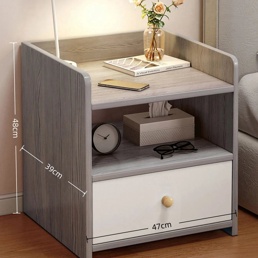 Modern Nightstand Light Gray Wood Grain Safety Tray Storage