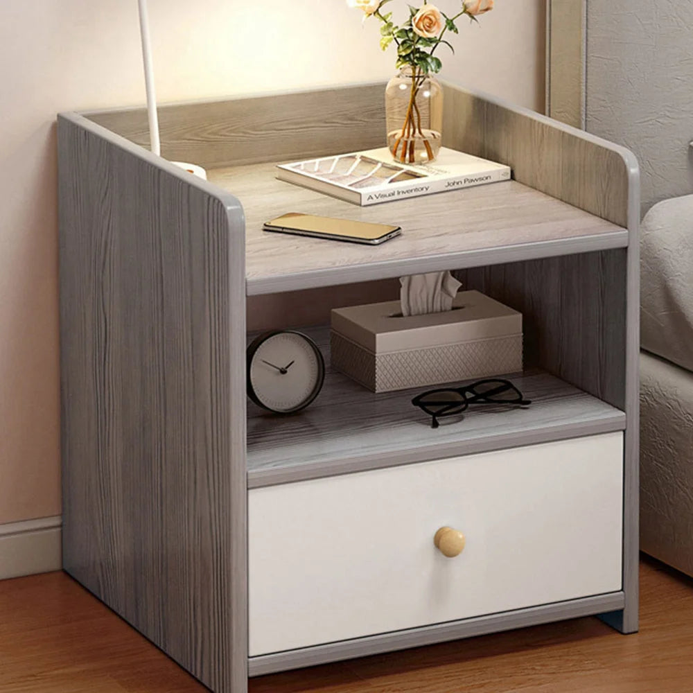 Modern Nightstand Light Gray Wood Grain Safety Tray Storage