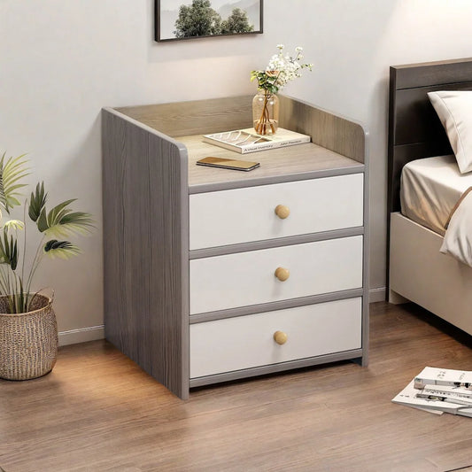 Modern Nightstand Light Gray Wood Grain Three Drawers