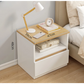 Modern Nightstand Oak Wood Grain Top White Cabinet Open