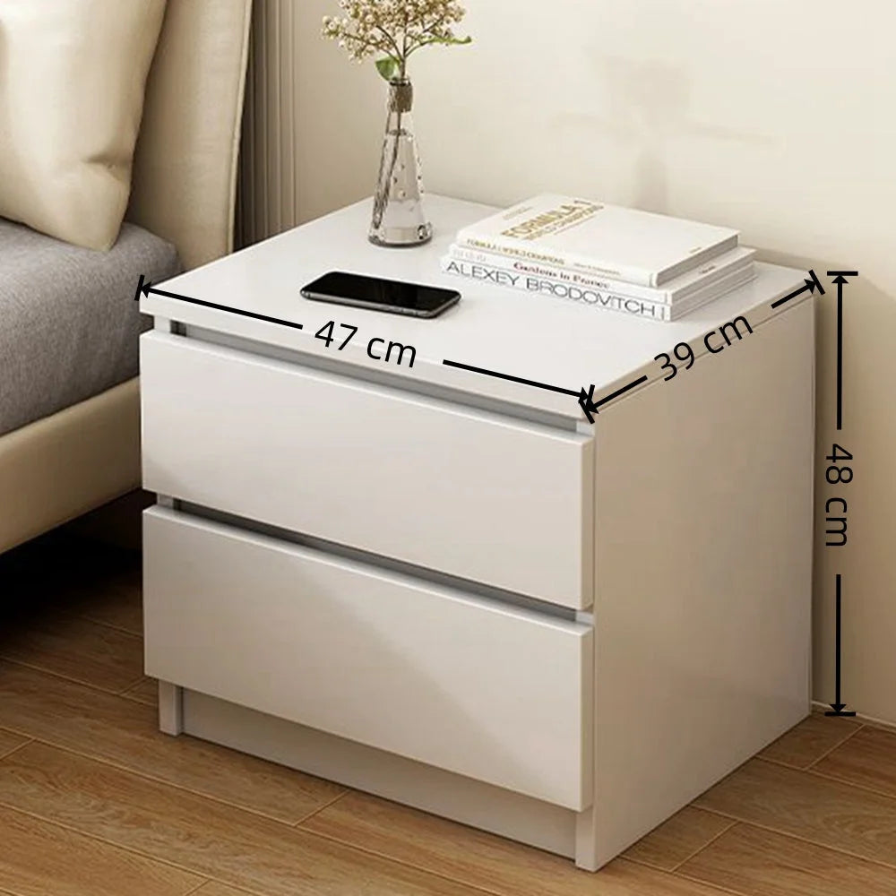 Modern Nightstand Warm White Double Drawer Finger Pull