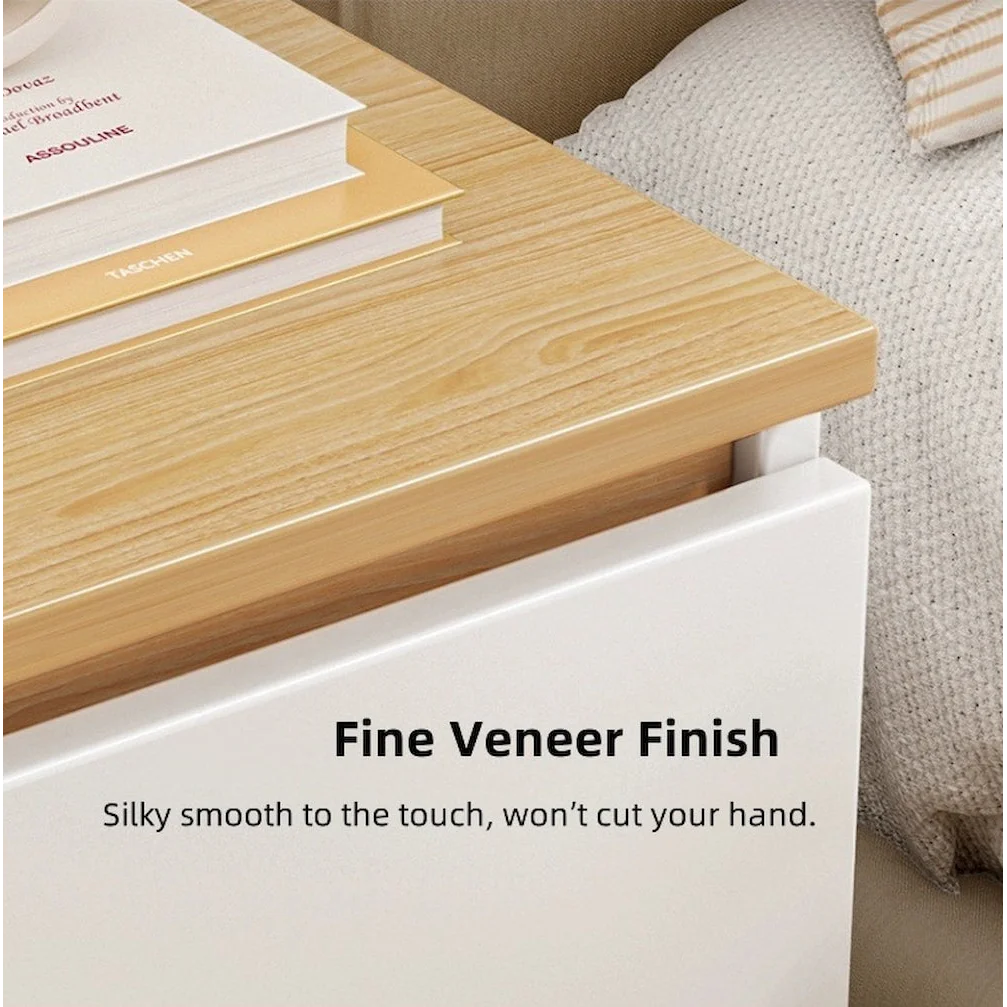 Modern Nightstand Warm White Open Storage Finger Pull