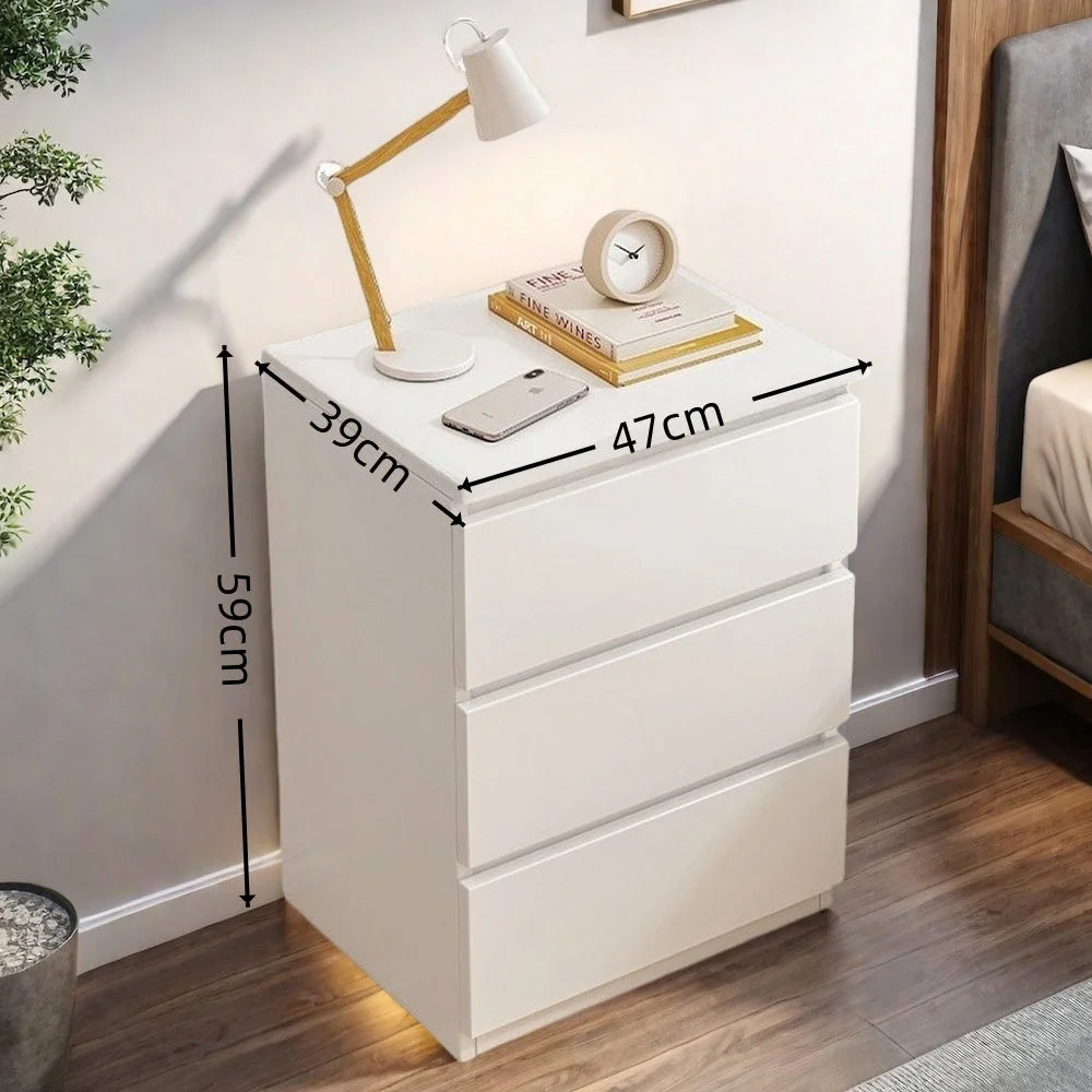 Modern Nightstand Warm White Triple Drawer Finger Pull