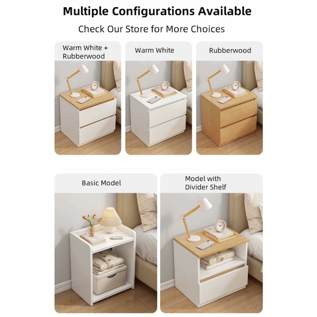 Modern Nightstand Wood Effect Top White Cabinet Triple