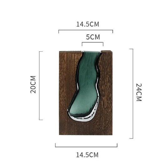 Modern Sculptural Wood and Glass Vase for Home Decor - Home