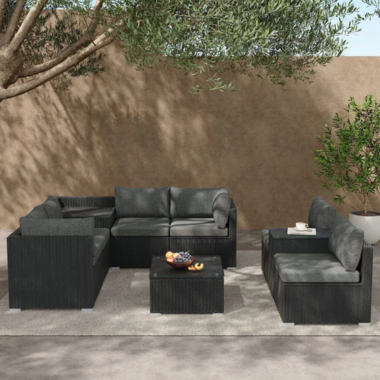 Modular Outdoor Lounge Set-9pcs Sofa Armchairs and Coffee