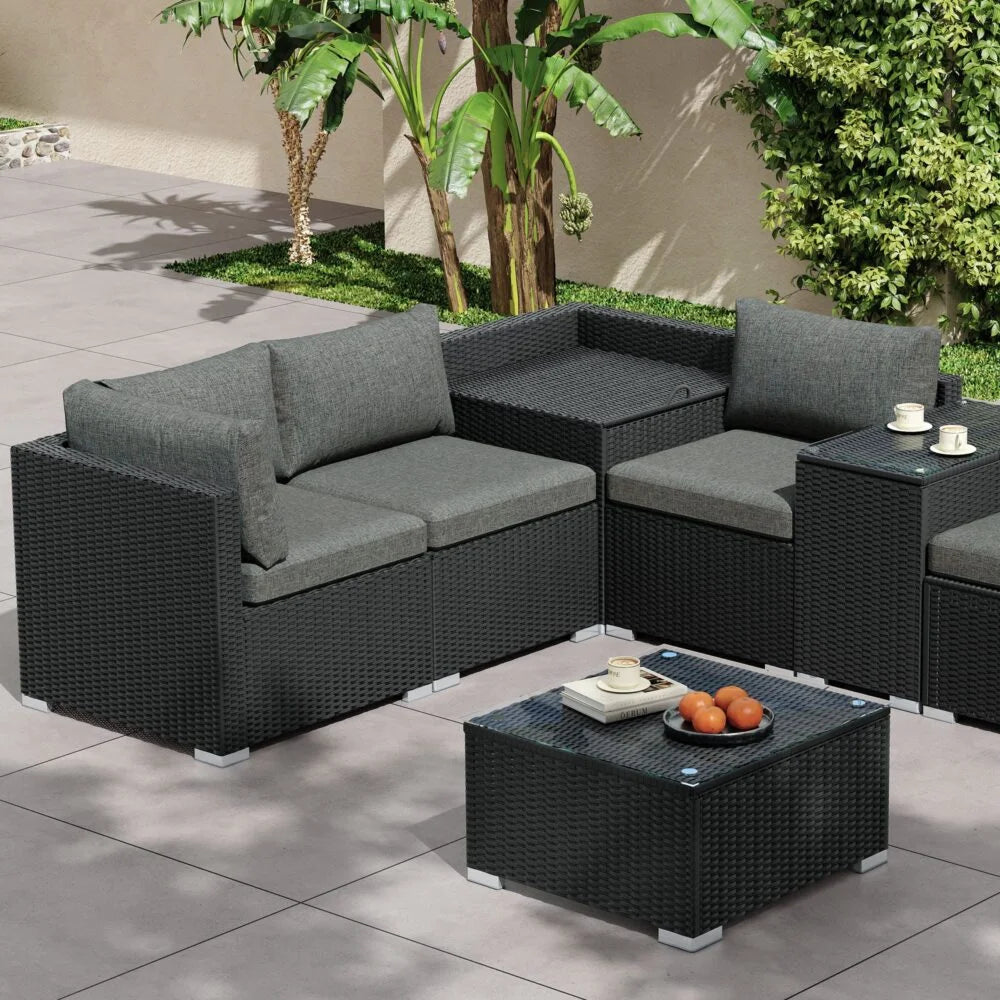 Modular Outdoor Lounge Set-9pcs Sofa Armchairs and Coffee