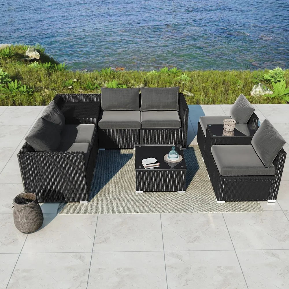 Modular Outdoor Lounge Set-9pcs Sofa Armchairs and Coffee