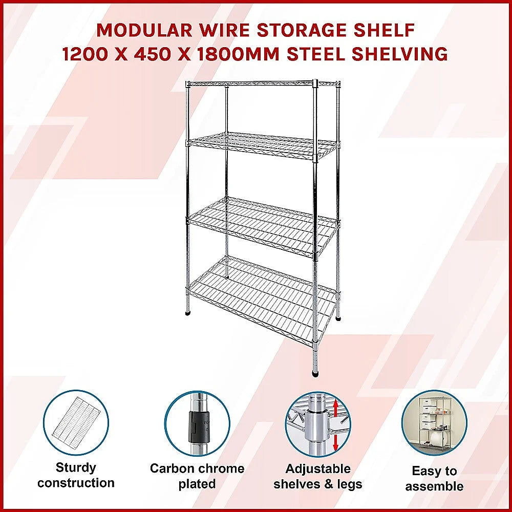 Modular Wire Storage Shelf 1200 x 450 x 1800mm Steel