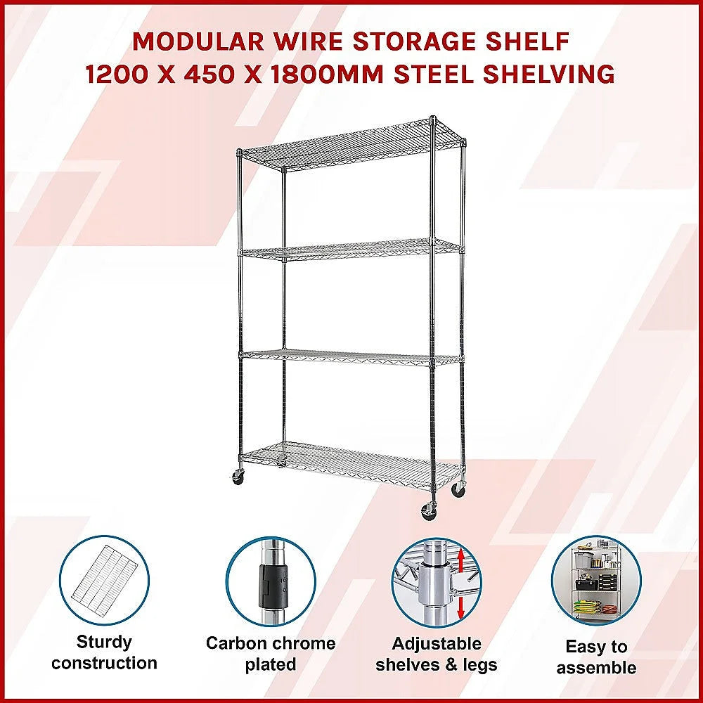 Modular Wire Storage Shelf 1200 x 450 x 1800mm Steel