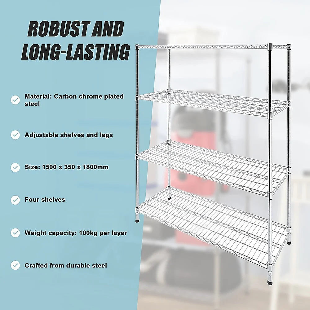 Modular Wire Storage Shelf 1500 x 350 x 1800mm Steel