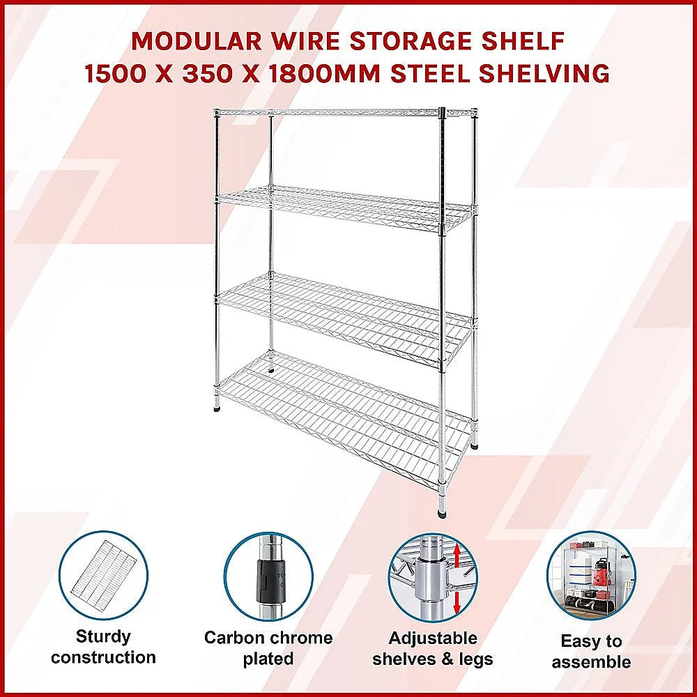 Modular Wire Storage Shelf 1500 x 350 x 1800mm Steel