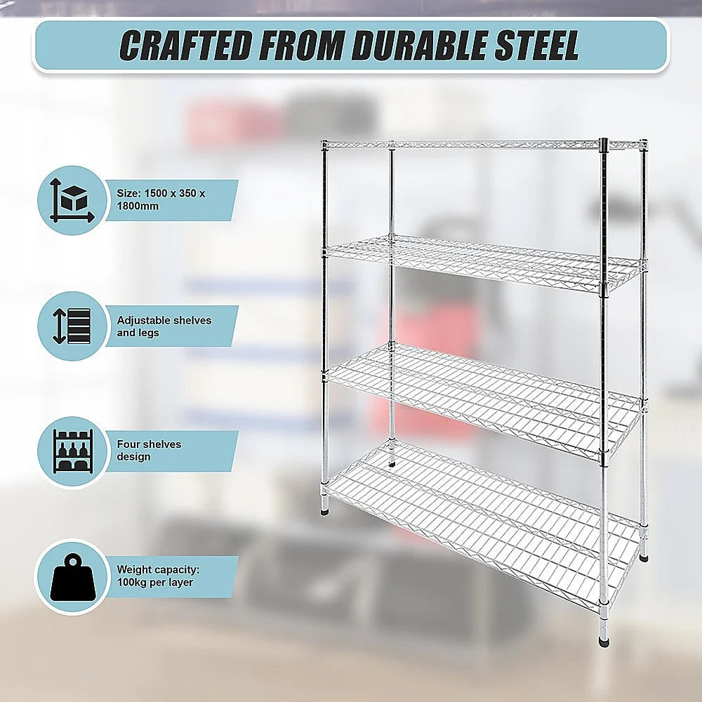 Modular Wire Storage Shelf 1500 x 350 x 1800mm Steel