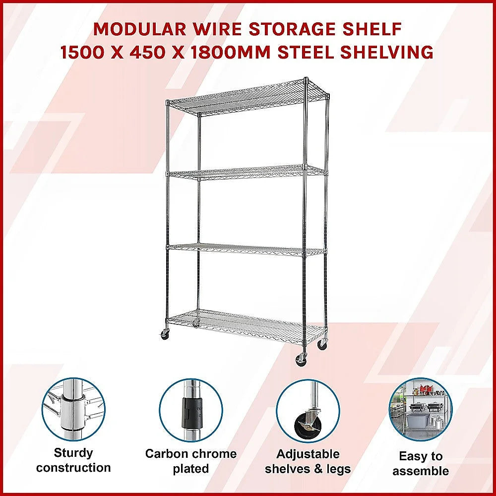 Modular wire storage with caster wheels and side handle rail