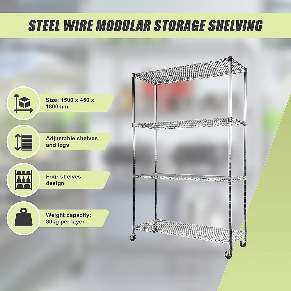 Modular Wire Storage Shelf 1500x450x1920mm Steel Shelving