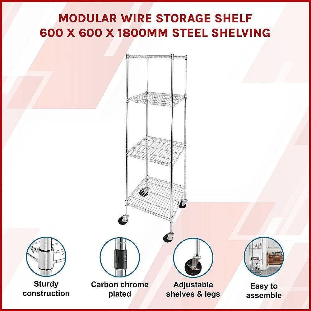 Modular Wire Storage Shelf 600x600x1800mm Steel Shelving