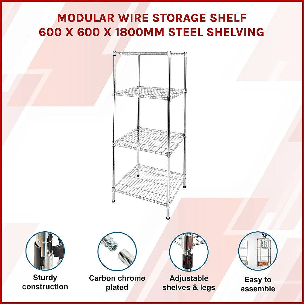 Modular Wire Storage Shelf 600x600x1800mm Steel Shelving