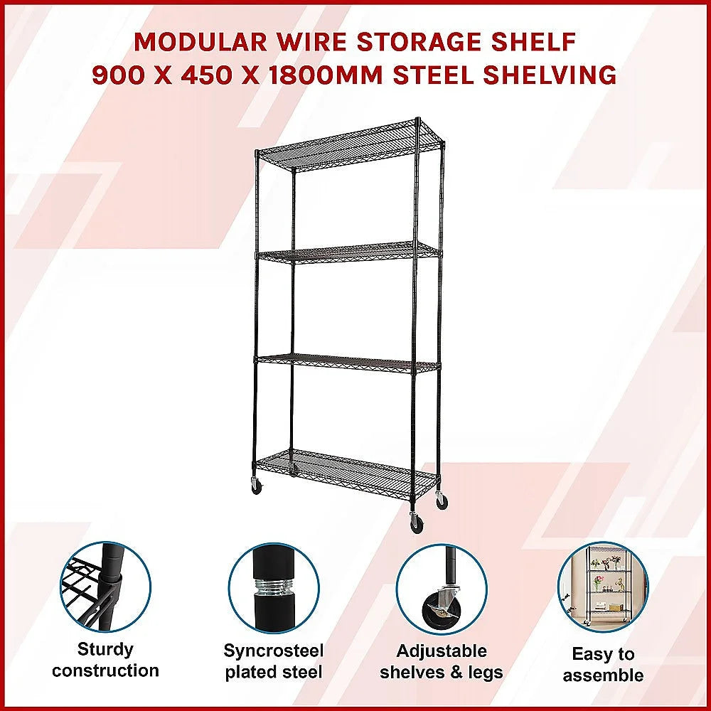 Modular Wire Storage Shelf 900x450x1800mm Steel Shelving