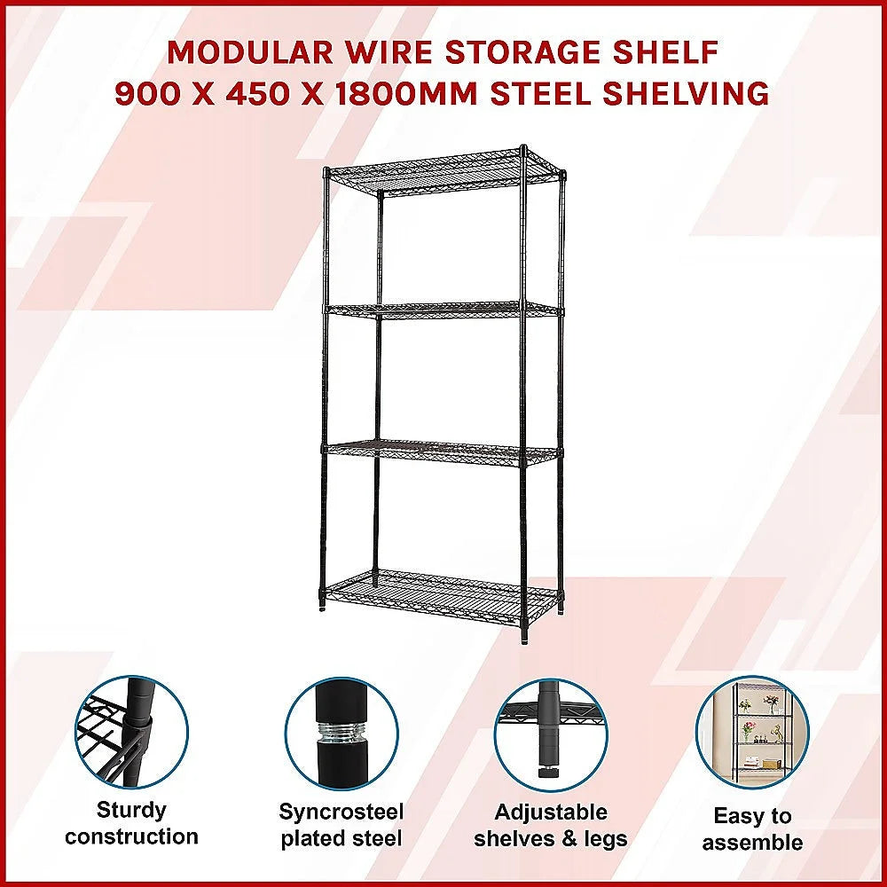 Modular Wire Storage Shelf 900x450x1800mm Steel Shelving