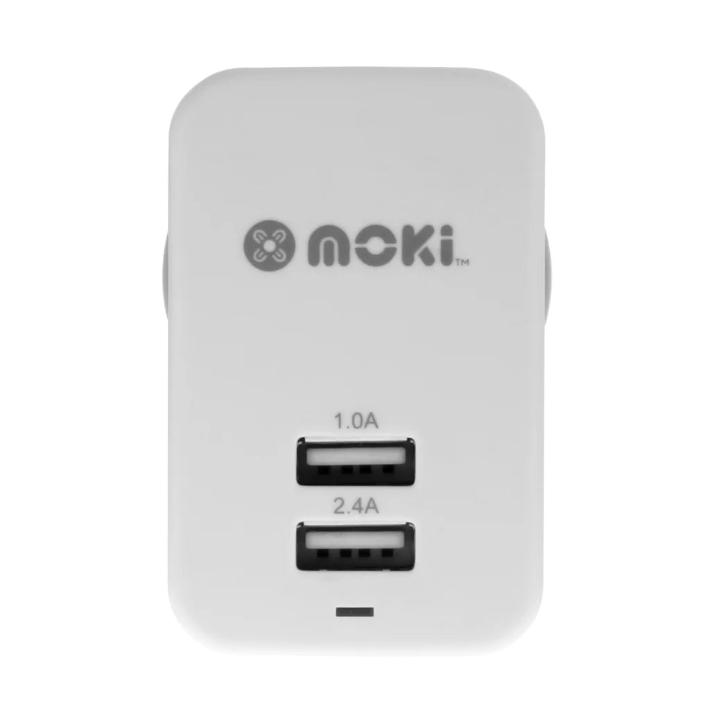 MOKI Dual USB Wall Charger - White