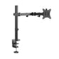 Black TV stand with open shelves and sturdy supports