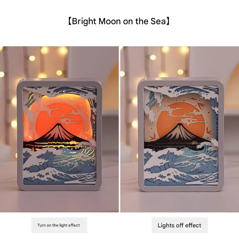 Moon Over The Sea 3D Paper Carving Night Light - USB